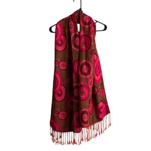 Pashmina Cashmere/Silk Shawl Scarf w/Abstract Geometric Circles 70" x 26" Pink
